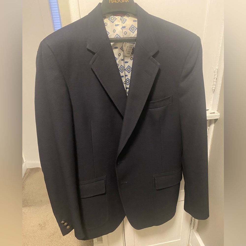 Custom Navy Textured Blazer W Metal Buttons